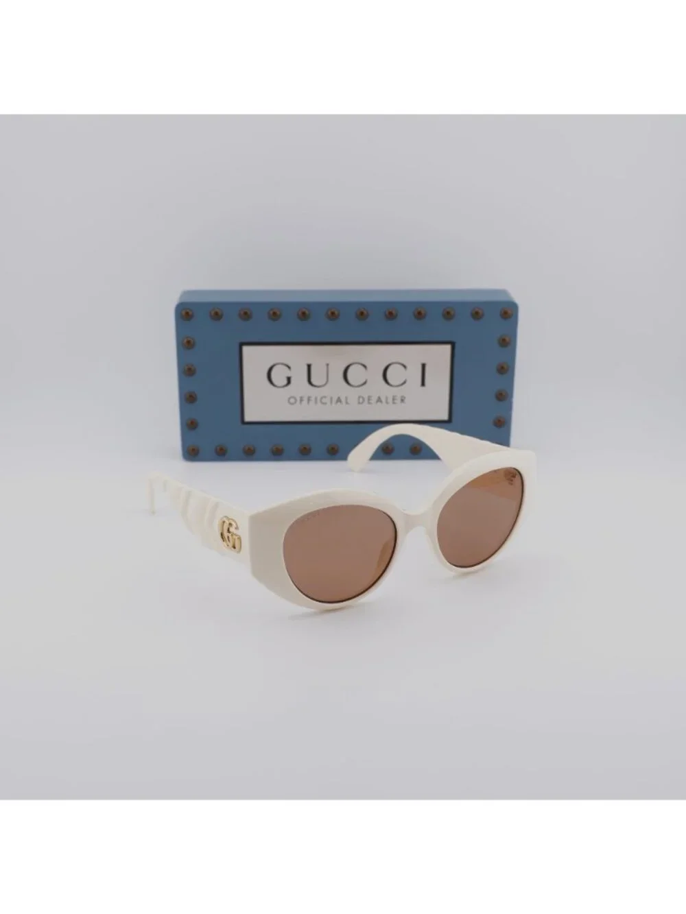 Gucci GG0809S 002 Cat Eye Sunglasses - Ivory / Brown